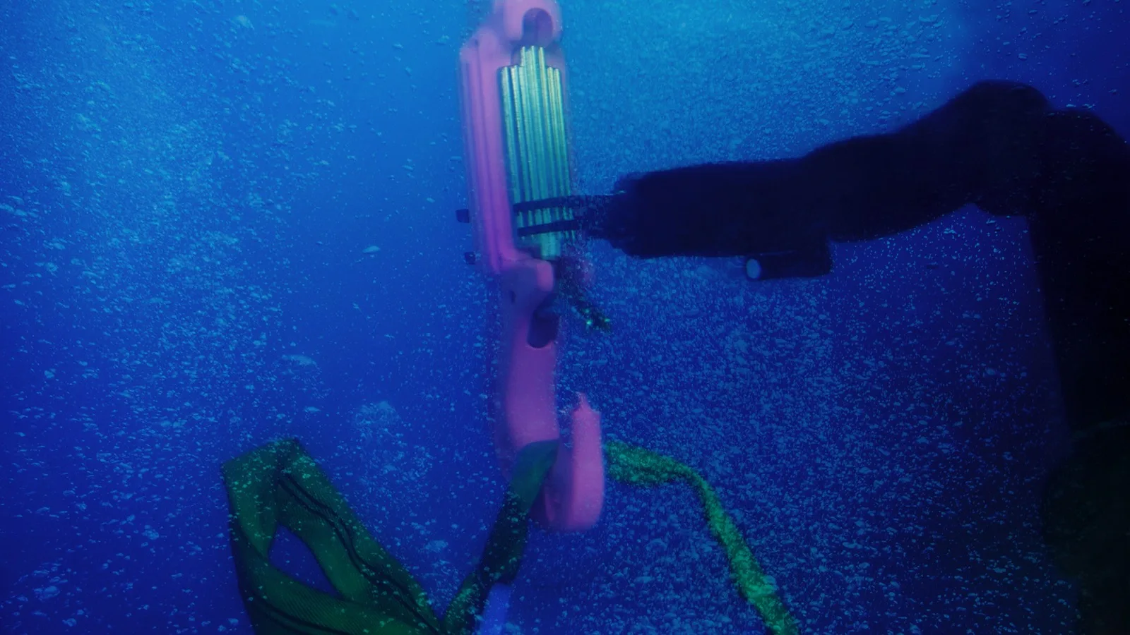 An underwater robotic manipulator arm being tested, representing Nauticus Robotics' next-generation electric manipulator for autonomous underwater vehicles.