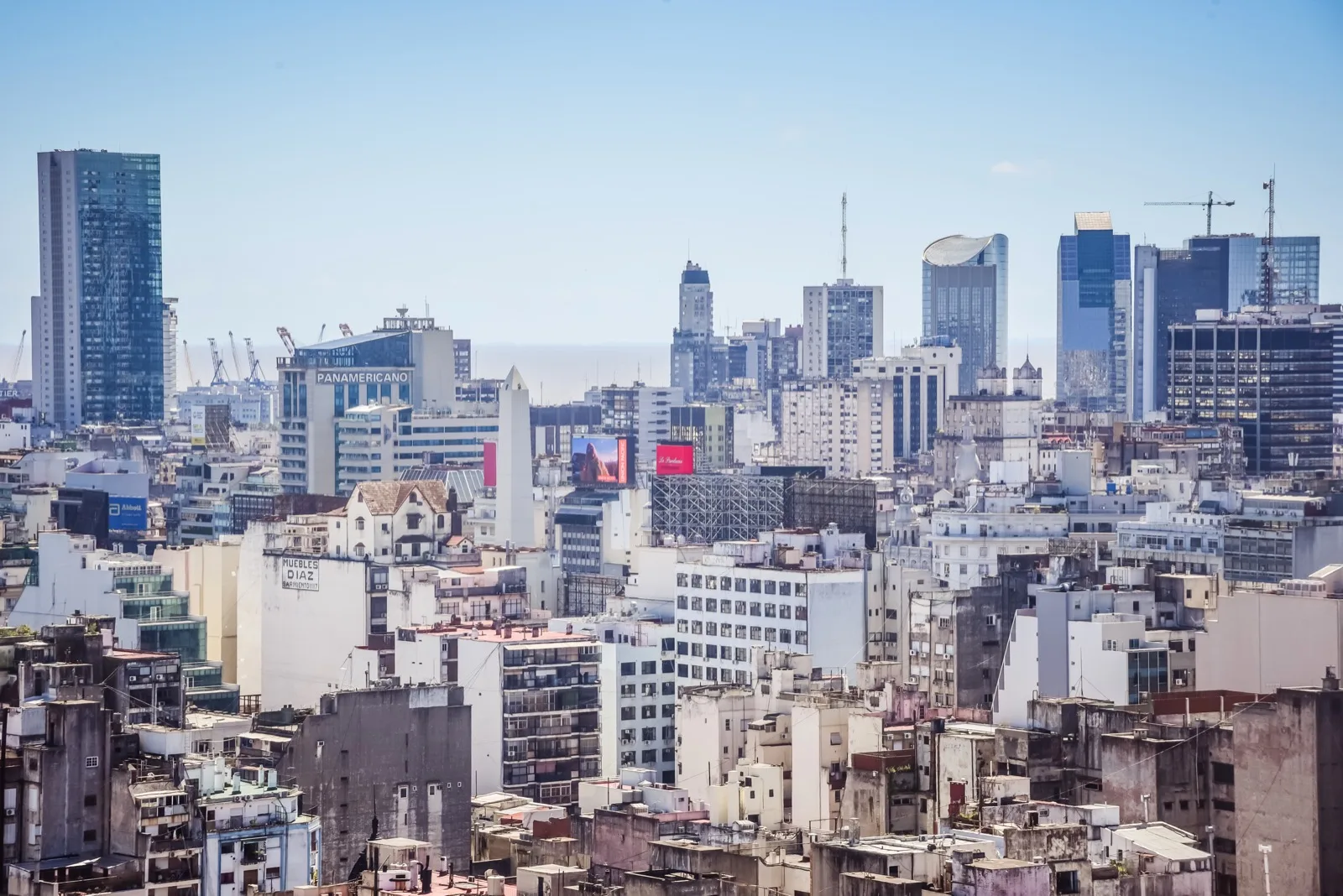 Power lines and city buildings in Buenos Aires, Argentina