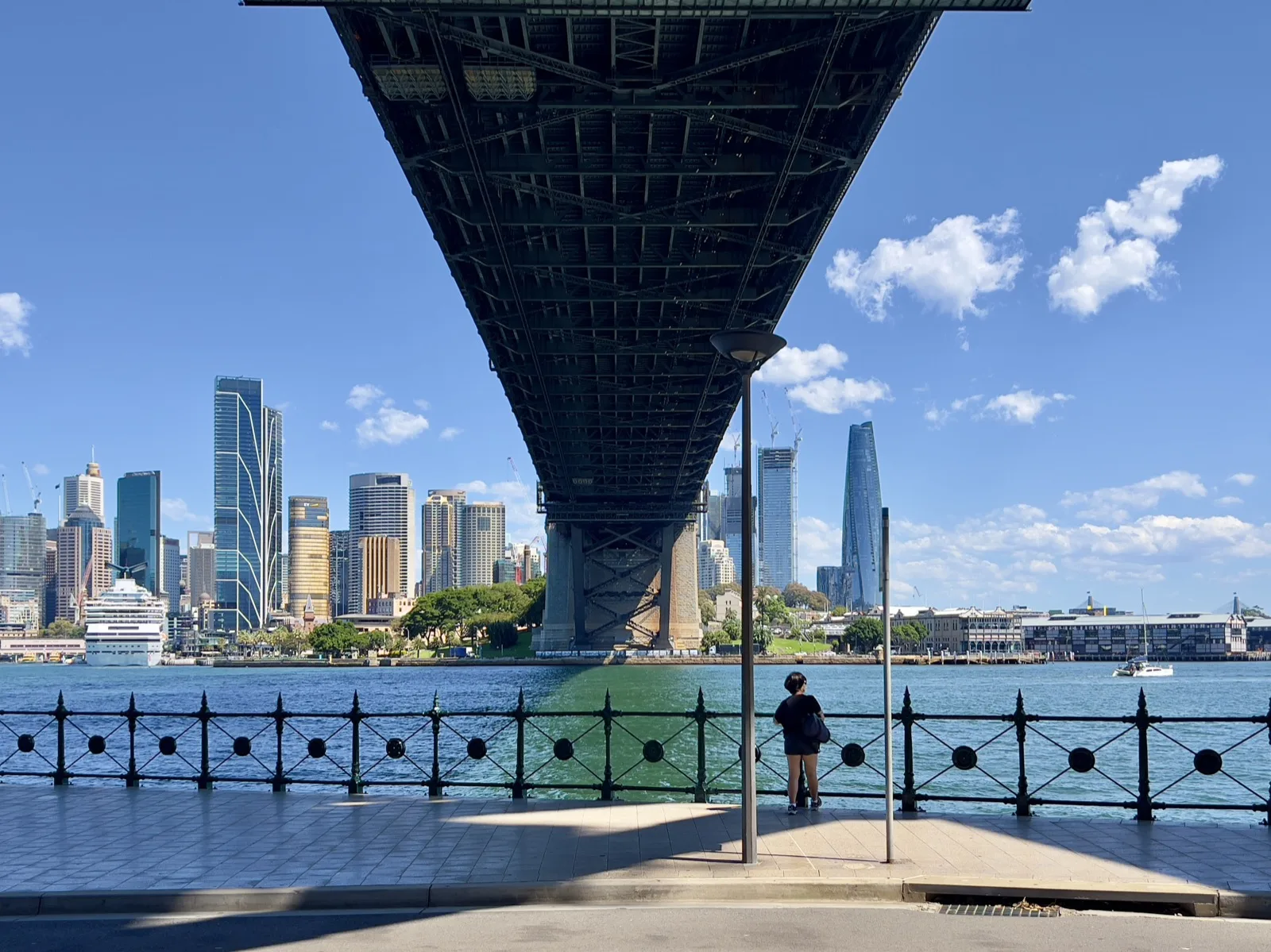 Sydney central business district skyline seen from under the Harbour Bridge