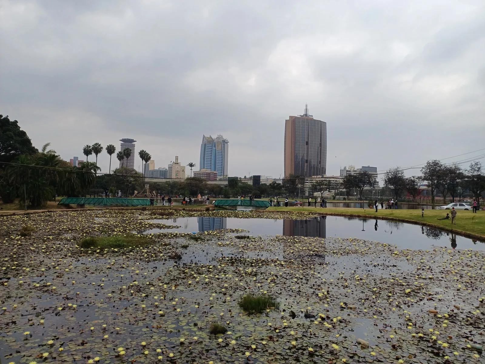Skyline of Nairobi city as seen from a lake in Uhuru Park