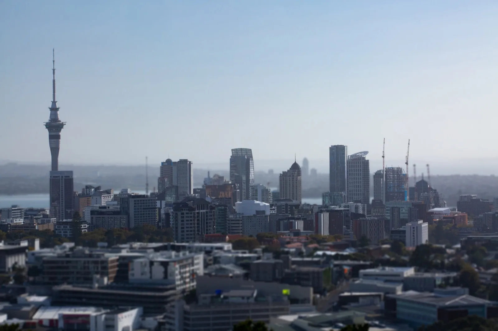 City buildings and harbour front in Auckland, New Zealand