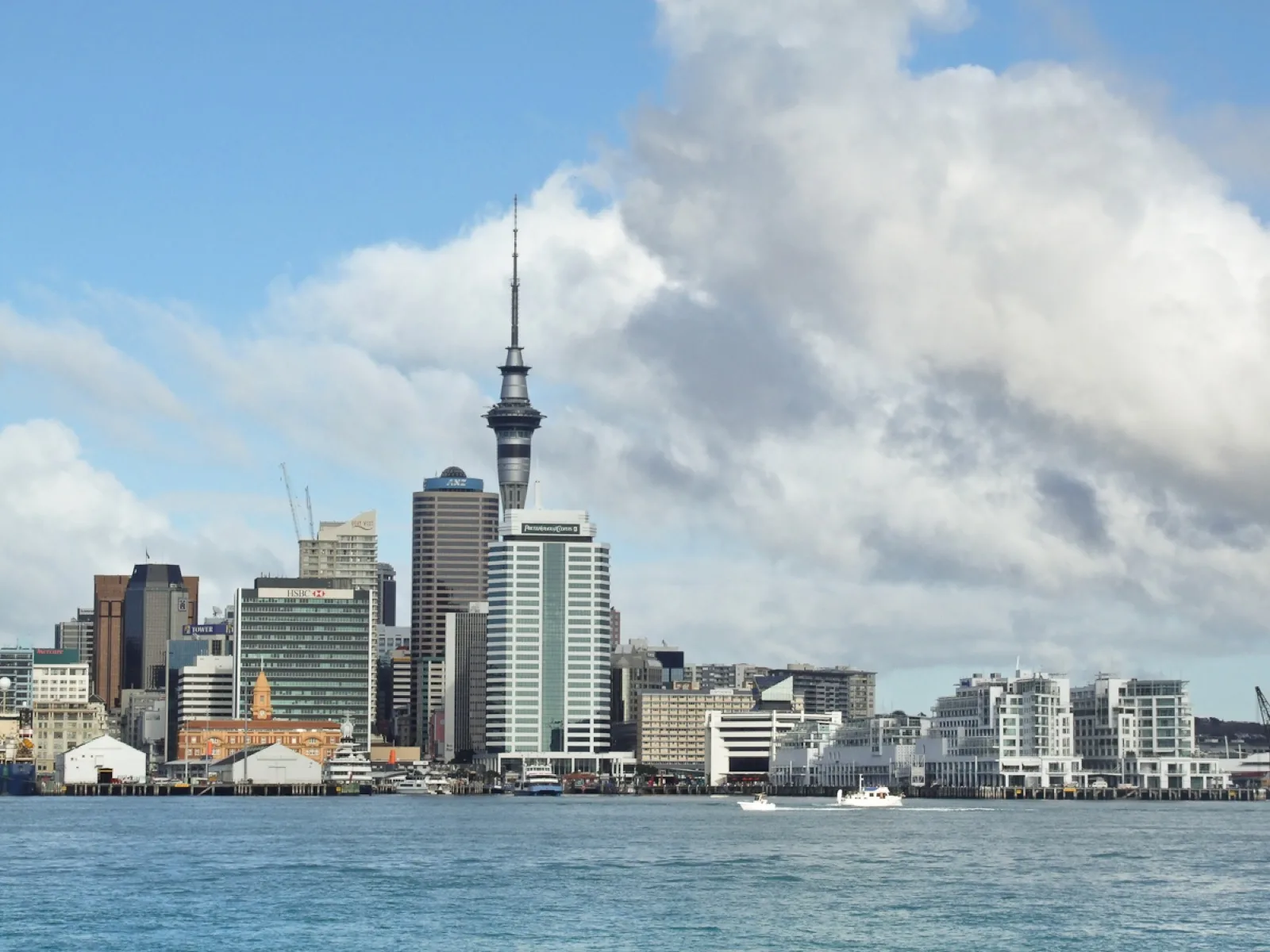 Harbour and city buildings in Auckland, New Zealand