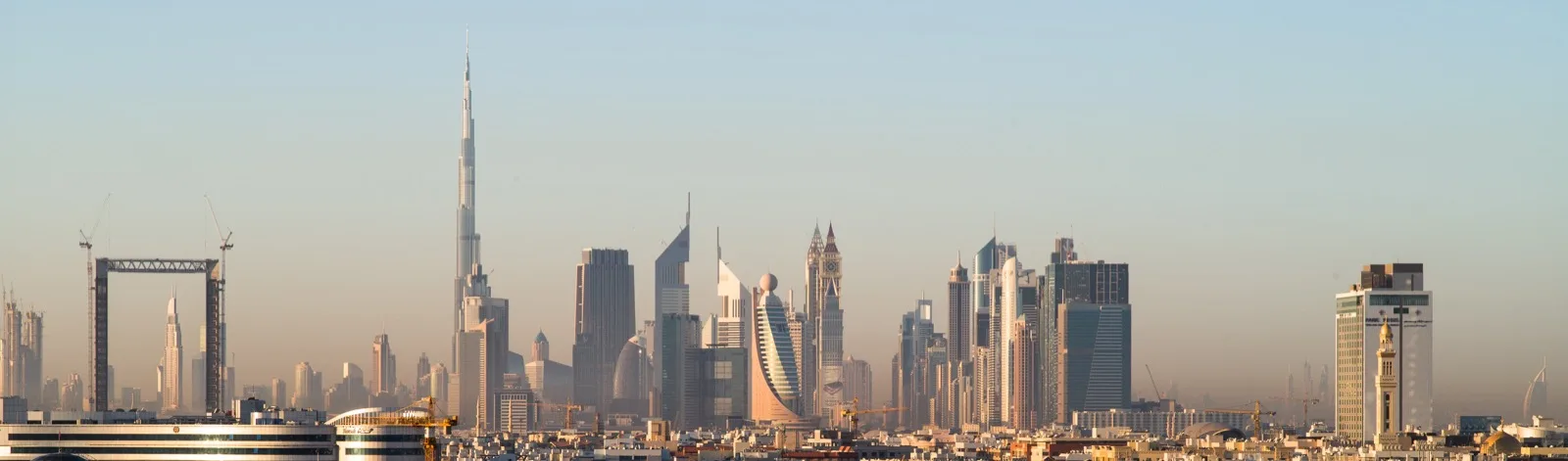 Dubai skyline seen at dusk, United Arab Emirates