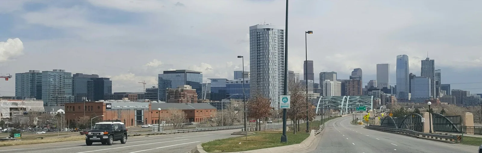 Denver skyline from Speer Blvd near I 25, April 2019